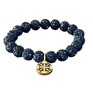 Rustic Cuff Shambala Navy Pave Rhinestone Bracelets Stretch Logo
